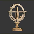 Vintage Armillary Sphere With Wooden Base And Metal Rings Decorative Celestial Instrument