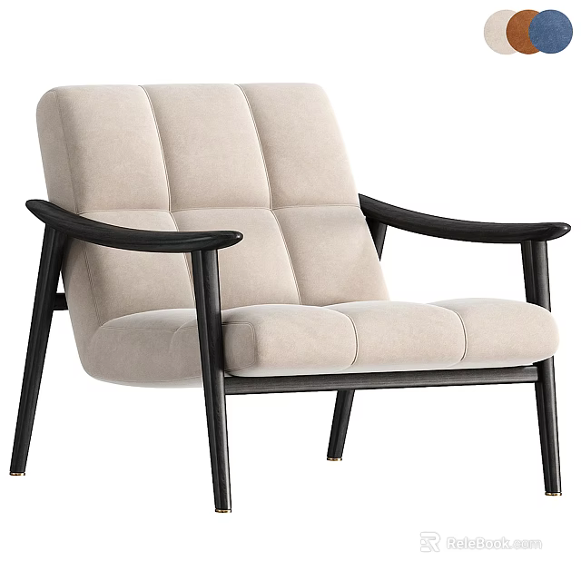 Modern Beige Accent Chair With Black Wooden Armrests And Legs Design 3d model 