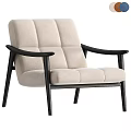Modern Beige Accent Chair With Black Wooden Armrests And Legs Design