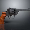 Close Up View Of Classic Revolver With Wooden Grip And Metal Body