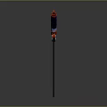 Decorative Weapon With Long Metallic Blade Blue Handle Red Accents And Yellow Pendant