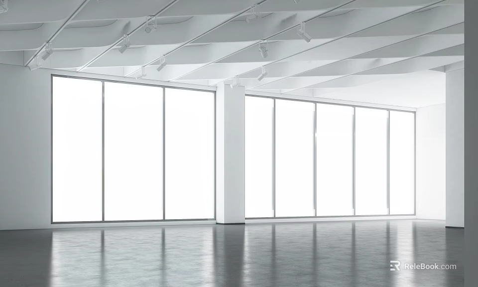 Spacious Modern Interior With Large Windows White Ceiling And Sleek Floor 3d model