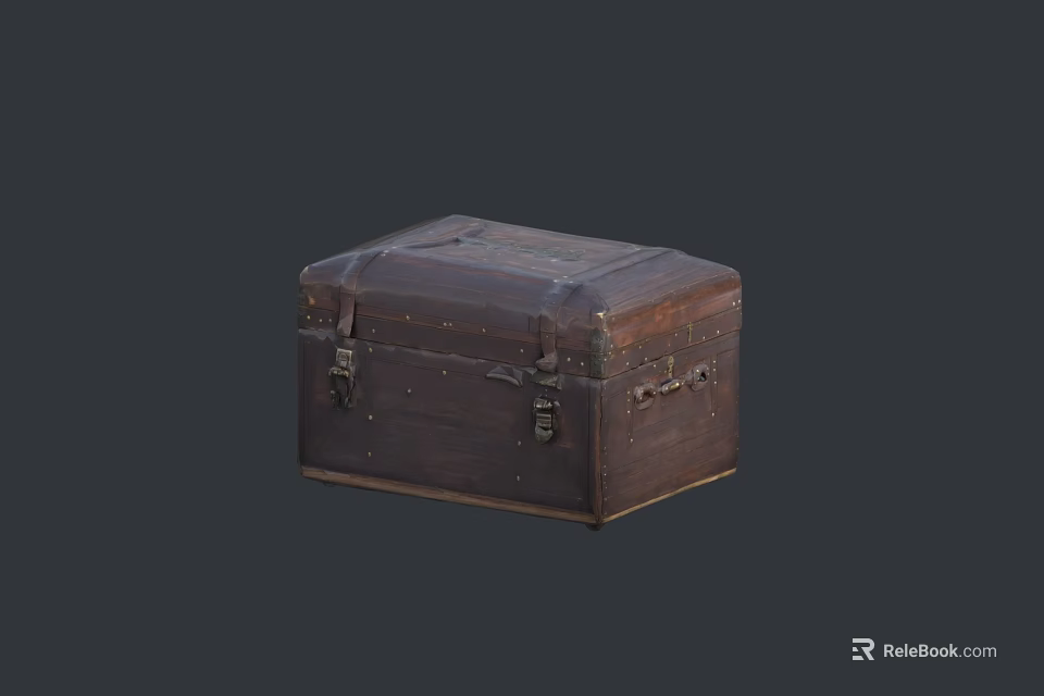 Elegant Jewelry Storage In Antique Wooden Trunk With Metal Clasps And Hinges 3d model 
