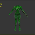 Futuristic Armored Bio Character With Black Armor Purple Glowing Details And Weapon