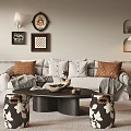 Modern Living Dining Room Interior With Sofa Coffee Table Wall Art Floor Lamp And Decorative Plants