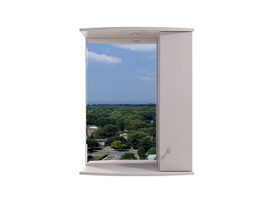 White Bathroom Mirror Cabinet With Scenic Outdoor View And Storage 3d model