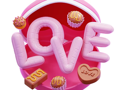 Romantic Decorative Ornament Set With Pink Heart Shaped Box LOVE Letter Decor And Chocolate Elements 3d model