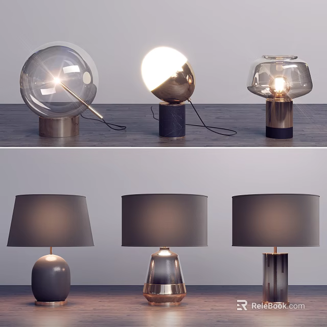 Modern Table Lamps With Glass Metal Bases And Fabric Shades In Various Styles 3d model 