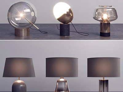 Modern Table Lamps With Glass Metal Bases And Fabric Shades In Various Styles 3d model