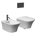 Modern White Wall Mounted Toilet With Bidet And Gray Bathroom Interior