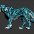 Turquoise Leopard with Black Spots and Open Mouth Standing on Shiny Surface