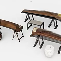 Wooden Chinese Musical Instruments and Art Tools Including Zithers Stands and Stools