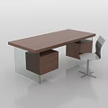 Modern Desk and Chair Set with Wooden Tabletop Glass Legs Wooden Drawers and Metal Chair