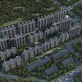 Aerial View Planning of Residential High Rise Buildings with Greenery and Road Layout