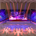 Futuristic Stage Setup With Large LED Screen Colorful Lighting And Cosmic Background