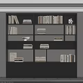 Modern Black Bookshelf With Multiple Shelves Books Decorative Bowl And Sculpture