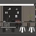 Modern Tea Room Interior With Wooden Shelves Tea Table And Potted Plant