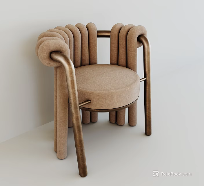 Modern Accent Chair With Curved Armrests Upholstered Beige Fabric And Metal Frame 3d model 