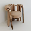 Modern Accent Chair With Curved Armrests Upholstered Beige Fabric And Metal Frame