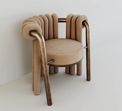 Modern Accent Chair With Curved Armrests Upholstered Beige Fabric And Metal Frame 3d model