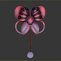 Stylish Bow Shaped Weapon With Pink Black Petal Like Design And Purple Pole Base