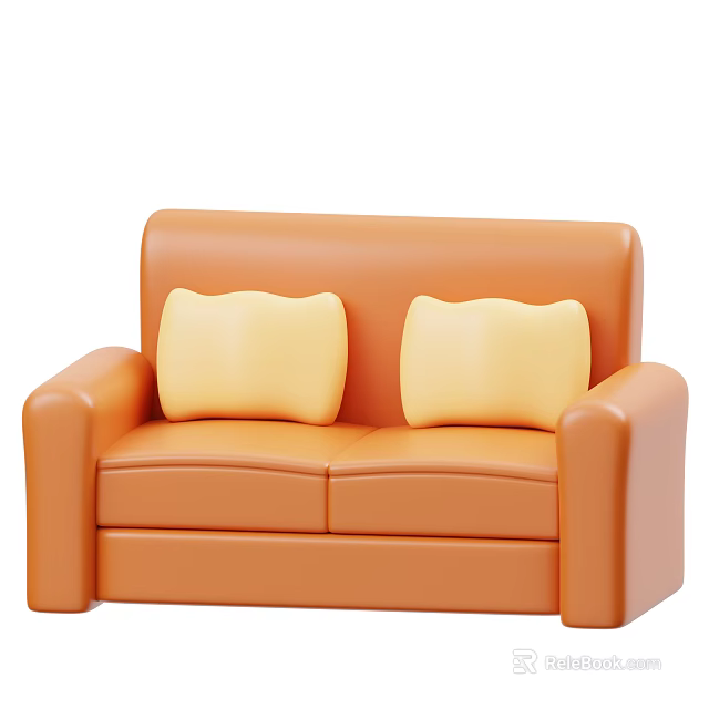 Orange Double Sofa With Two Yellow Cushions For Living Room Decor 3d model 