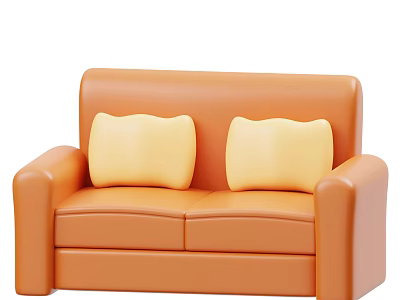 Orange Double Sofa With Two Yellow Cushions For Living Room Decor 3d model
