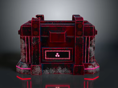 Futuristic Red Chest With Glowing Red Lines Weathered Texture And Triple Dot Symbol 3d model