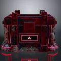 Futuristic Red Chest With Glowing Red Lines Weathered Texture And Triple Dot Symbol