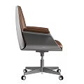 Modern Desk And Chair Set With Brown Leather Armrests Metal Base And Rolling Wheels