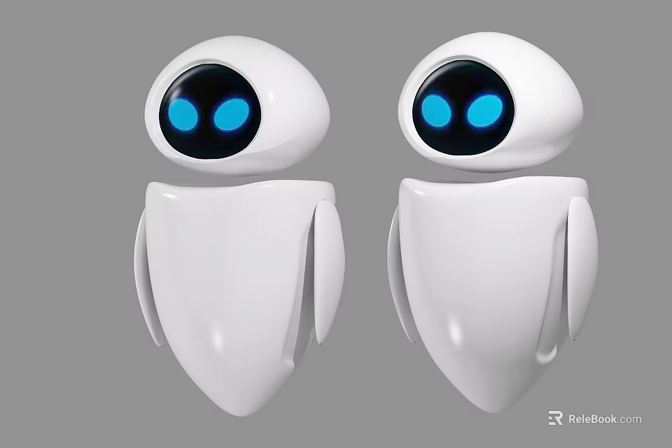 Two Smart Robots With White Rounded Design And Blue Eyes 3d model