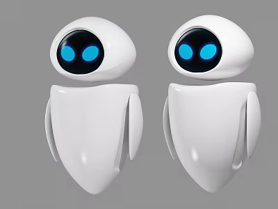Two Smart Robots With White Rounded Design And Blue Eyes 3d model