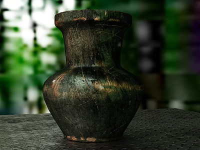 Vintage Bronze Colored Decorative Vase As Tabletop Ornament With Green Blurred Background 3d model