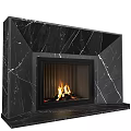 Modern Black Marble Fireplace With Burning Flames And White Veins Interior Decor