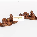 Traditional Wooden Sculptures Featuring Two Figures On Boat Shaped Base