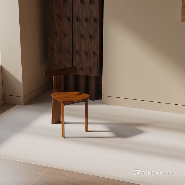 Minimalist Wooden Dining Chair In Interior Corner With Natural Light And Simple Design 3d model 