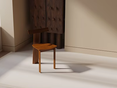 Minimalist Wooden Dining Chair In Interior Corner With Natural Light And Simple Design 3d model