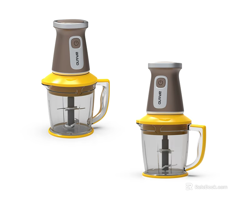 Modern Yellow And Grey Kitchen Food Processors With Transparent Containers 3d model 