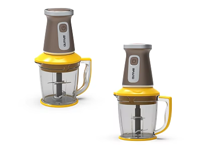 Modern Yellow And Grey Kitchen Food Processors With Transparent Containers 3d model