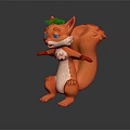 Cute Cartoon Squirrel Character With Orange Body White Belly Red Horns And Green Eyes