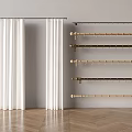 White Curtains And Various Curtain Rods With Different Designs On Wall 3d model