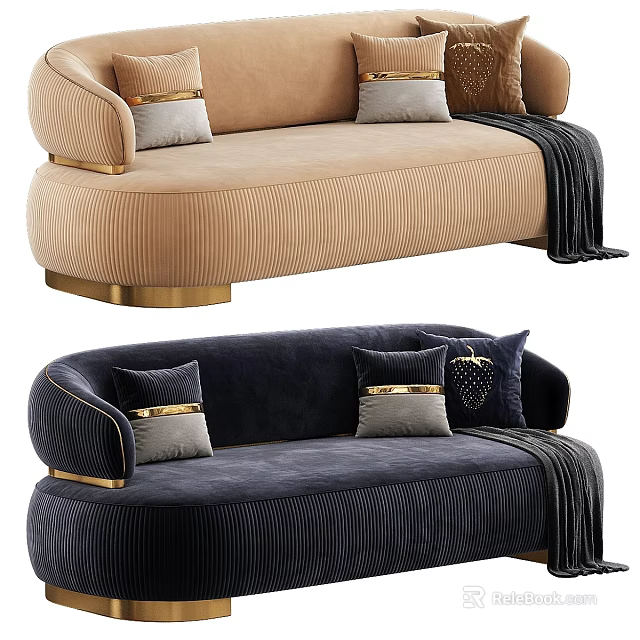 Elegant Luxury Sofa Designs With Beige Navy Blue Upholstery Cushions And Gold Accents 3d model 