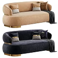 Elegant Luxury Sofa Designs With Beige Navy Blue Upholstery Cushions And Gold Accents