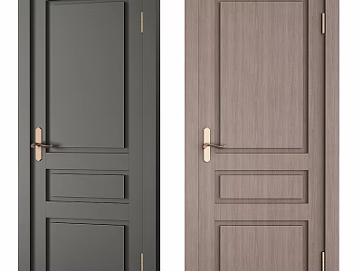 Modern Sleek Hinged Doors With Gray And Wooden Finishes Golden Handles And Rectangular Panels 3d model