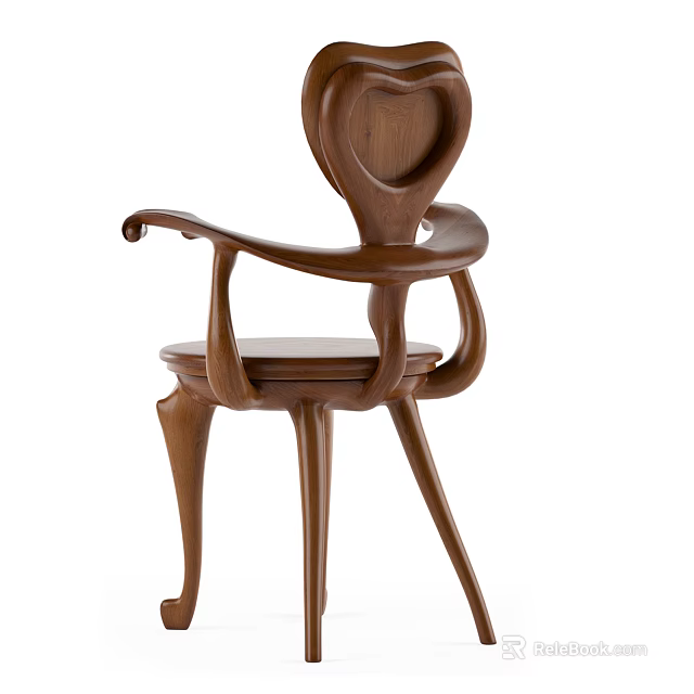Unique Wooden Leisure Chair Featuring Curved Armrests And Artistic Leg Design 3d model 