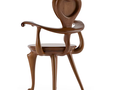Unique Wooden Leisure Chair Featuring Curved Armrests And Artistic Leg Design 3d model