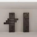 Modern Dark Colored Bookcases With Geometric Shape Design And Multiple Storage Shelves 3d model