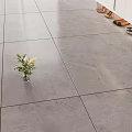 Gray Floor Tiles in Home Entrance with Slippers and Small Flower Vase