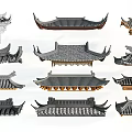 Traditional Chinese Architectural Roof Components With Various Eave Styles And Tile Designs