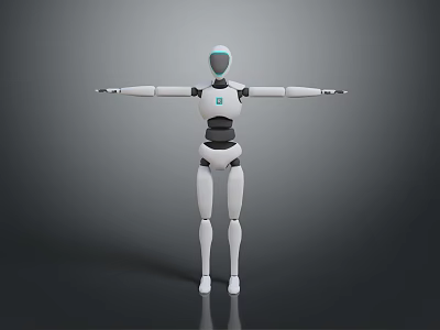 White and Black Robot Game Movie Character With Extended Arms Standing Pose 3d model